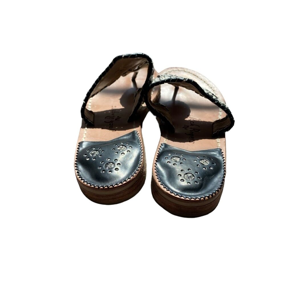 JACK ROGERS 1960 Black White Summer Beach Flip Flop Flat Sandals Size 6.5 - Picture 5 of 6
